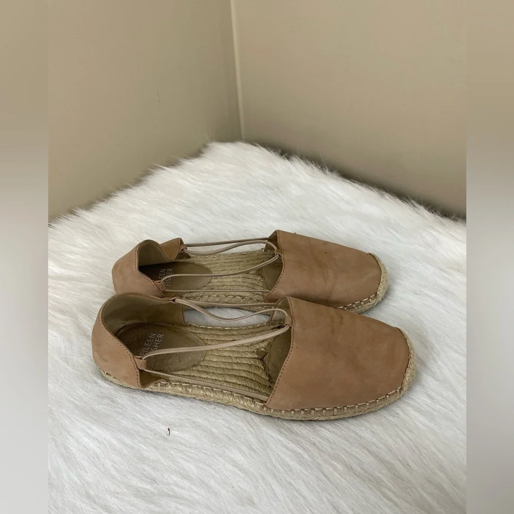 Eileen Fisher Lee Nubuck Leather Tan Espadrille Flats 8.5